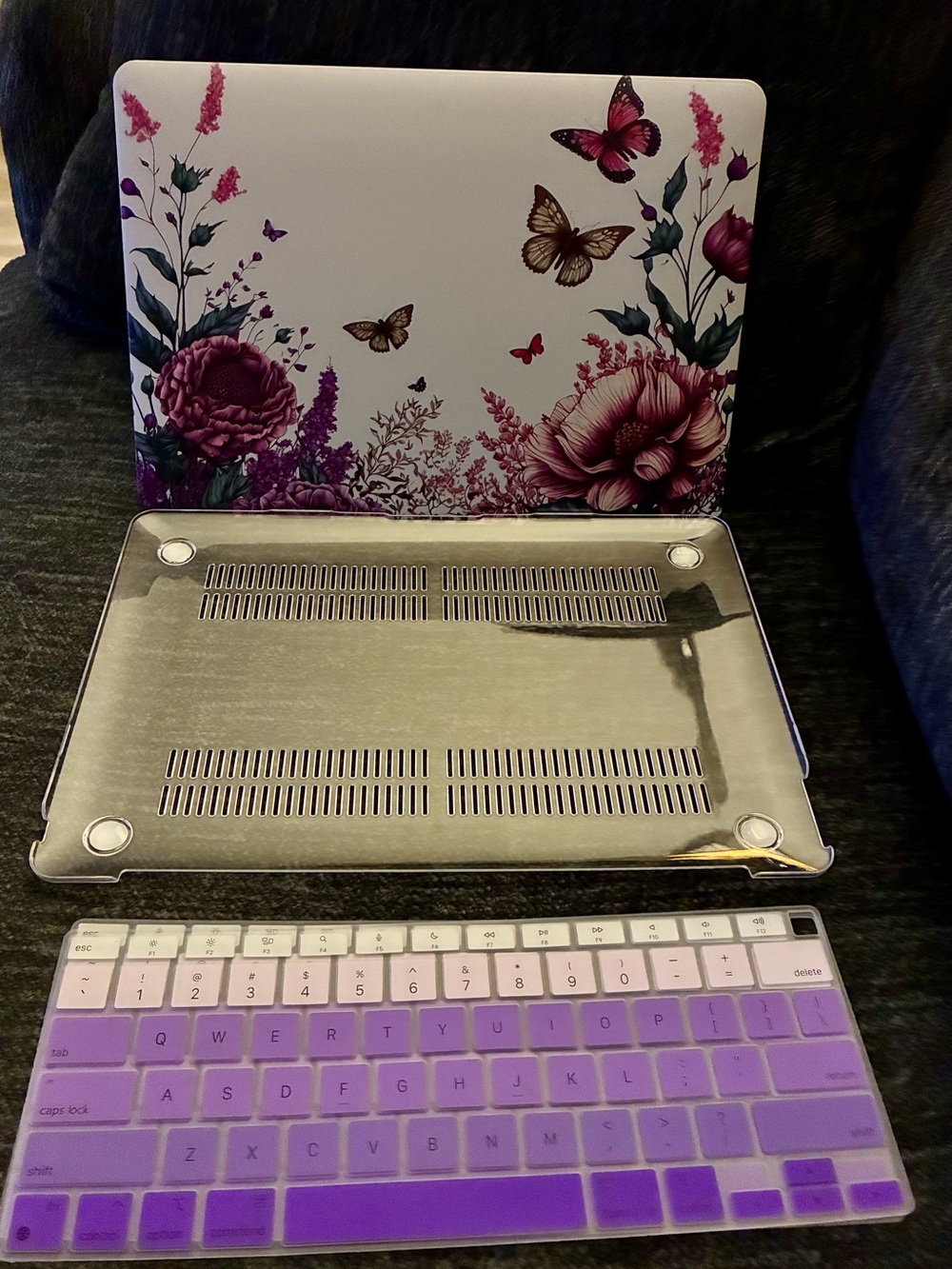 Floral Butterfly Laptop Case with Purple Silicone Keyboard Cover